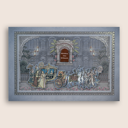Grey Horse Chariot Padded Wedding Invitation Card - KJTS1926