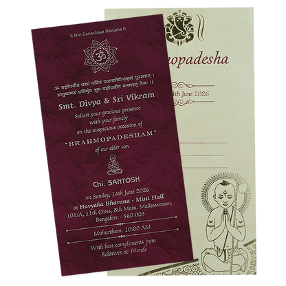 Maroon Single Sheet Thread Ceremony Card - KNPD1568