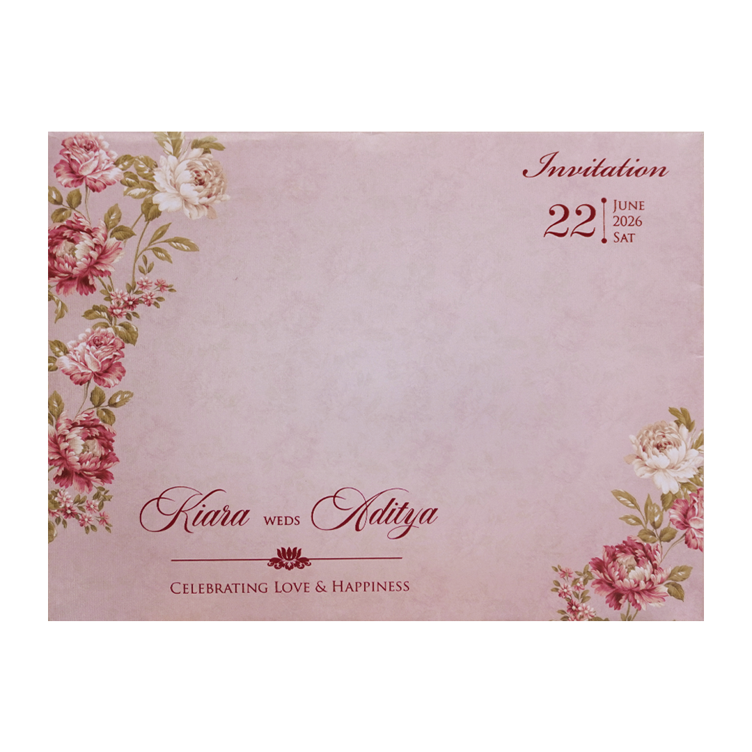 Pink Floral Cutout Wedding Card-KFR16020