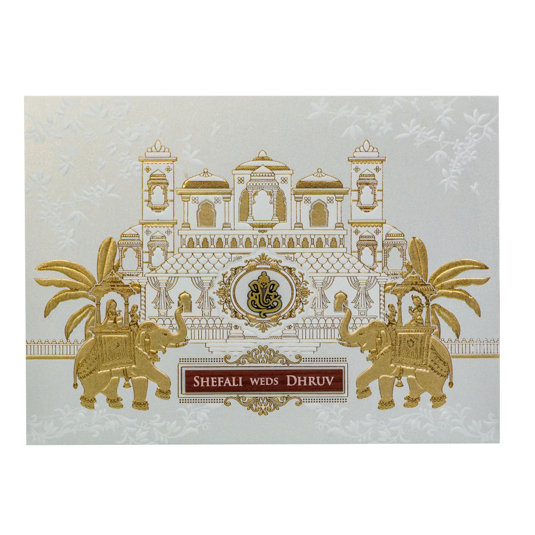 White Palace Elephant Padded Wedding Card - KRE28620