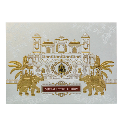 White Palace Elephant Padded Wedding Card - KRE28620