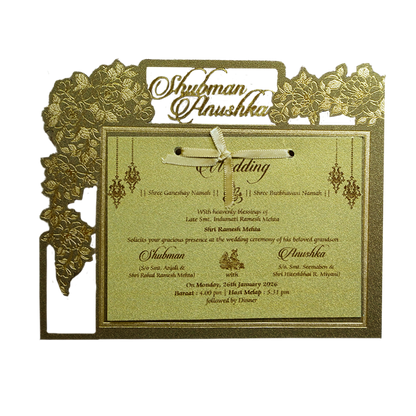 Gold MDF Laser Cutout Wedding Invitation Card-KRB09150