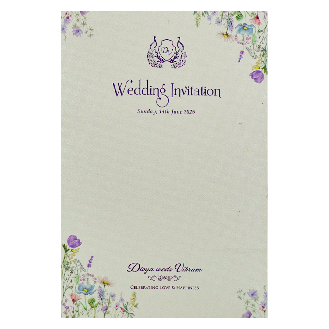 Lavender Single Sheet Floral Wedding Card - KNM6001W.