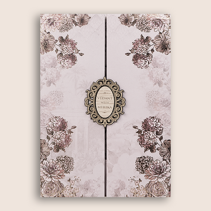 Lavender Floral Padded Door Style Wedding Card - KVN07060