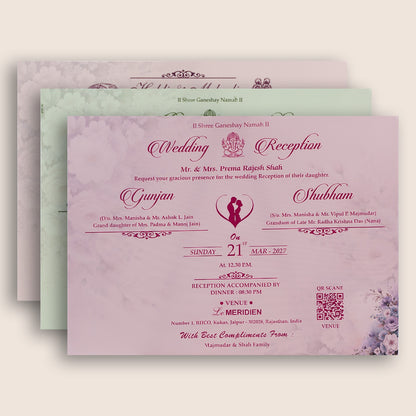 Lavender Floral Padded Door Style Marriage Invitation - KSH27050