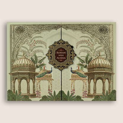 Light Grey Jharokha Door Style Padded Wedding Card - KFR17370
