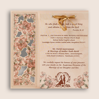 Peach Laser Cut Floral MDF Wedding Card - KNKA8050