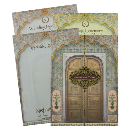Royal Arch Palace Door Padded Wedding Card-KRE27890