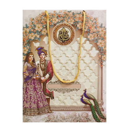 Cream Floral Couple Peacock Bag Wedding Card - KSH73210