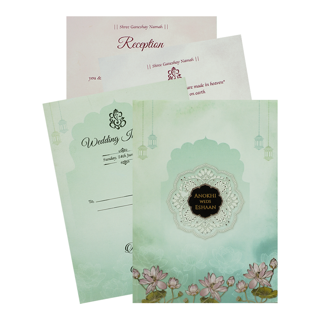 Check out Blue Lotus Floral Padded Wedding Card at best price. ?WhatsApp Support ?Express Delivery.
