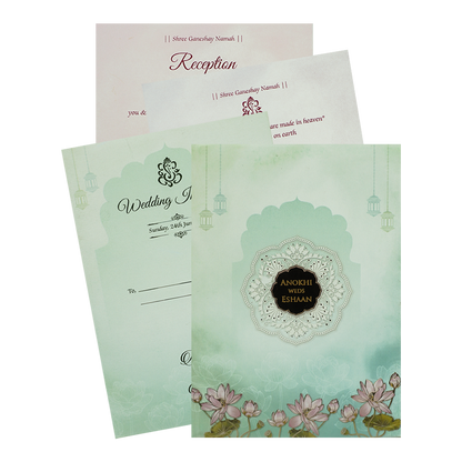 Check out Blue Lotus Floral Padded Wedding Card at best price. ?WhatsApp Support ?Express Delivery.