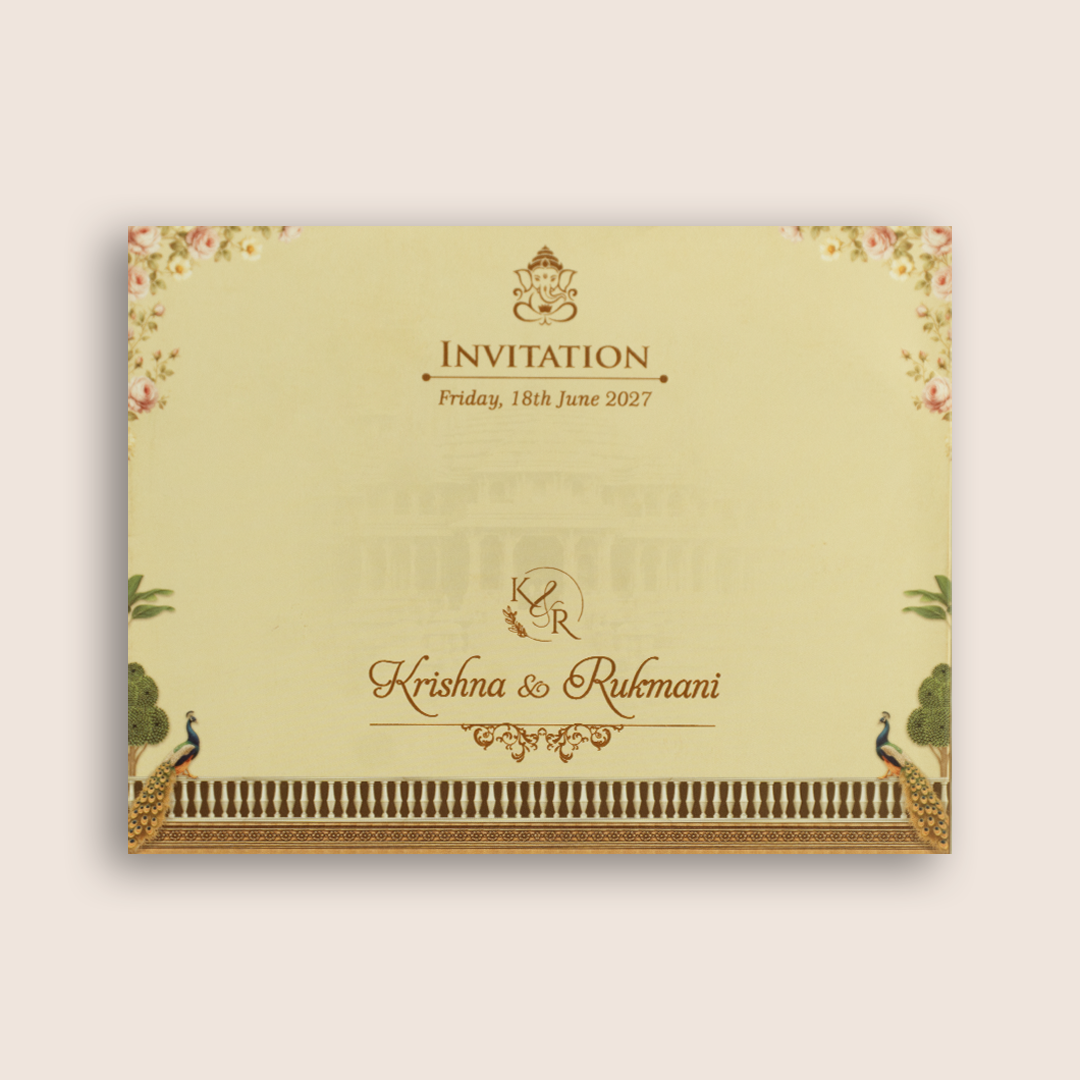 Dark Beige Floral MDF Laser Cut Invitation Card - KJTS1906