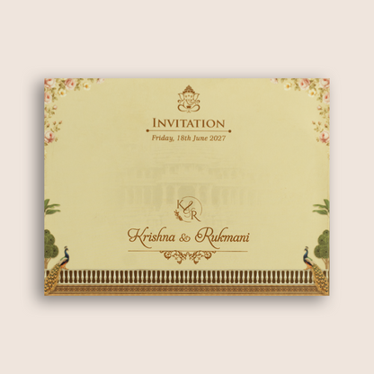 Dark Beige Floral MDF Laser Cut Invitation Card - KJTS1906