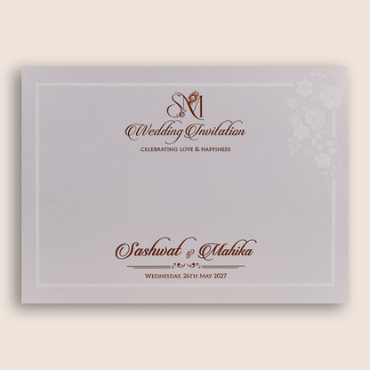 Ivory Embossed Floral Padded Wedding Invitation Card - KRE29250