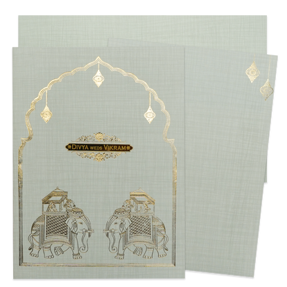 Grey Royal Elephant Wedding Card-KNK7083G