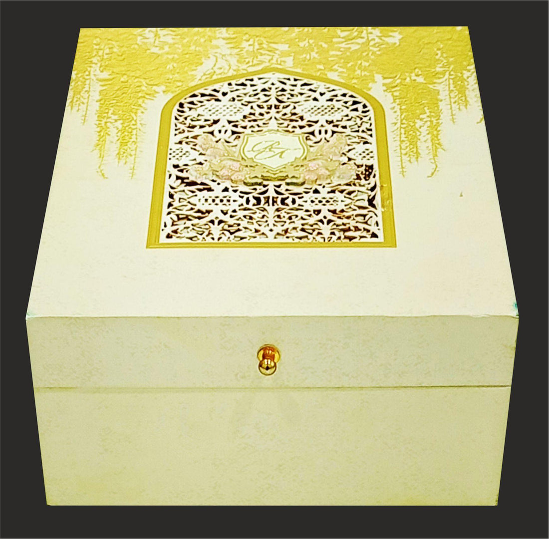 Cream Ultra Premium Laser Cut Luxury Invitation Box-KNKUP038-King of Cards