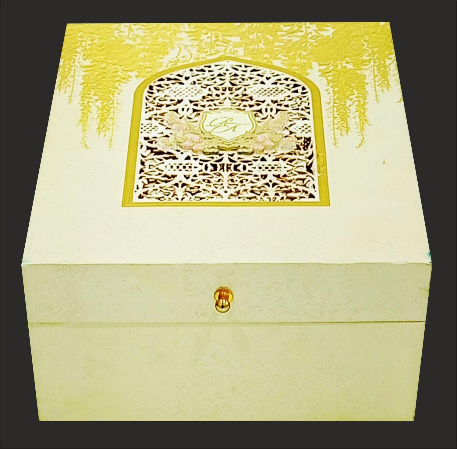 Cream Ultra Premium Laser Cut Luxury Invitation Box-KNKUP038-King of Cards