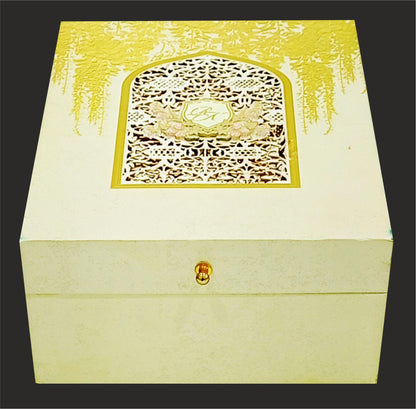 Cream Ultra Premium Laser Cut Luxury Invitation Box-KNKUP038-King of Cards