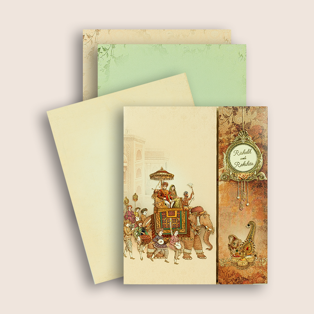 Cream Royal Baraat Padded Door Style Wedding Card - KAA05620