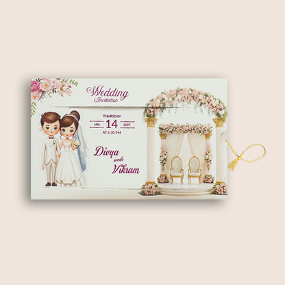 White Slide Floral Bride Groom Wedding Card - KNKSP761