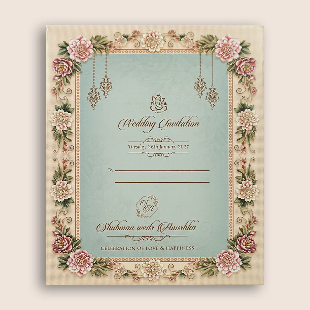 Pastel Pink Floral MDF Laser Cut Wedding Invitation - KRB10060