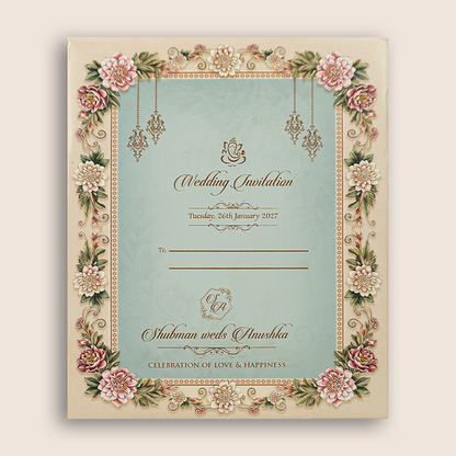 Pastel Pink Floral MDF Laser Cut Wedding Invitation - KRB10060