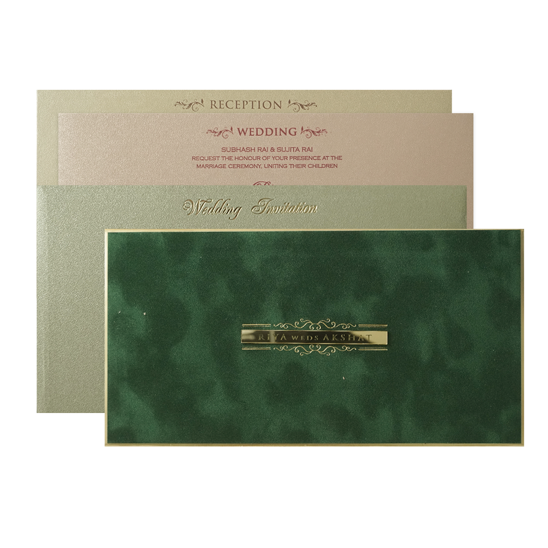 Dark Green Simple Padded Wedding Card-KMMWD1168