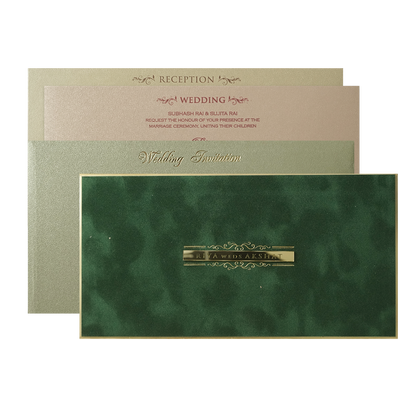 Dark Green Simple Padded Wedding Card-KMMWD1168