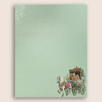 Teal Green Horse Chariot Bride Groom Wedding Card - KNKJ1164