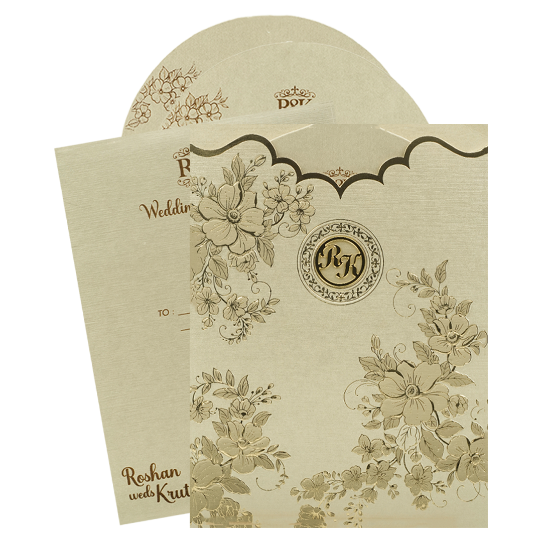 Gold Floral Wedding Card-KSI64870