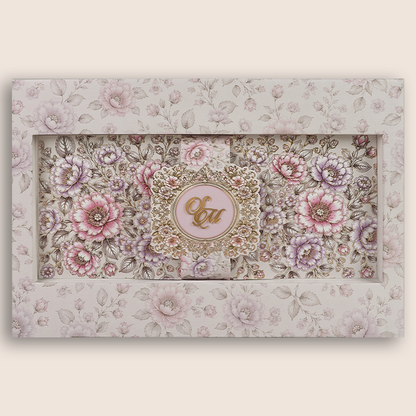 White Floral Padded Wedding Invitation Card - KPR026160