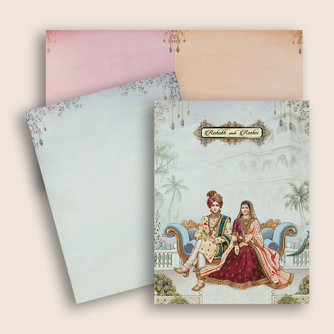 Light Blue Bride Groom wedding card - KAA05110