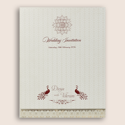 White Gold Floral Padded Wedding Card-KNMS9307