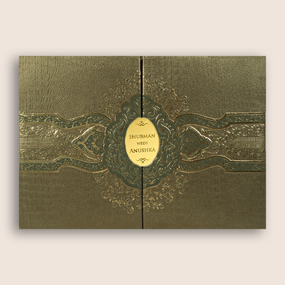 Gold Floral Door Style Padded Wedding Invitation - KRB10501
