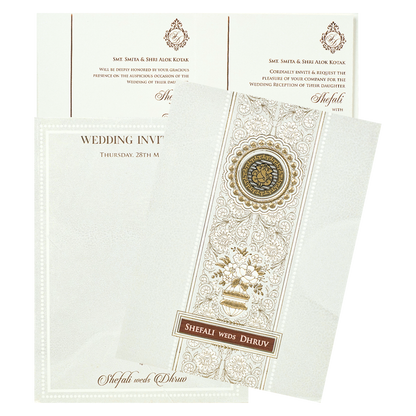 White Ganesha Floral Wedding card-KRE28480