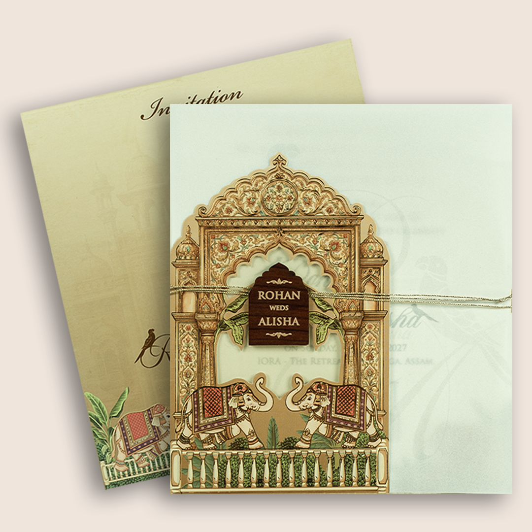 Sandal Laser Cut Elephant Wedding Invitation - KFR17270