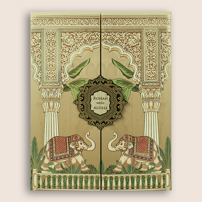 Pastel Brown Elephant Door Style Padded Invitation Card - KFR17300