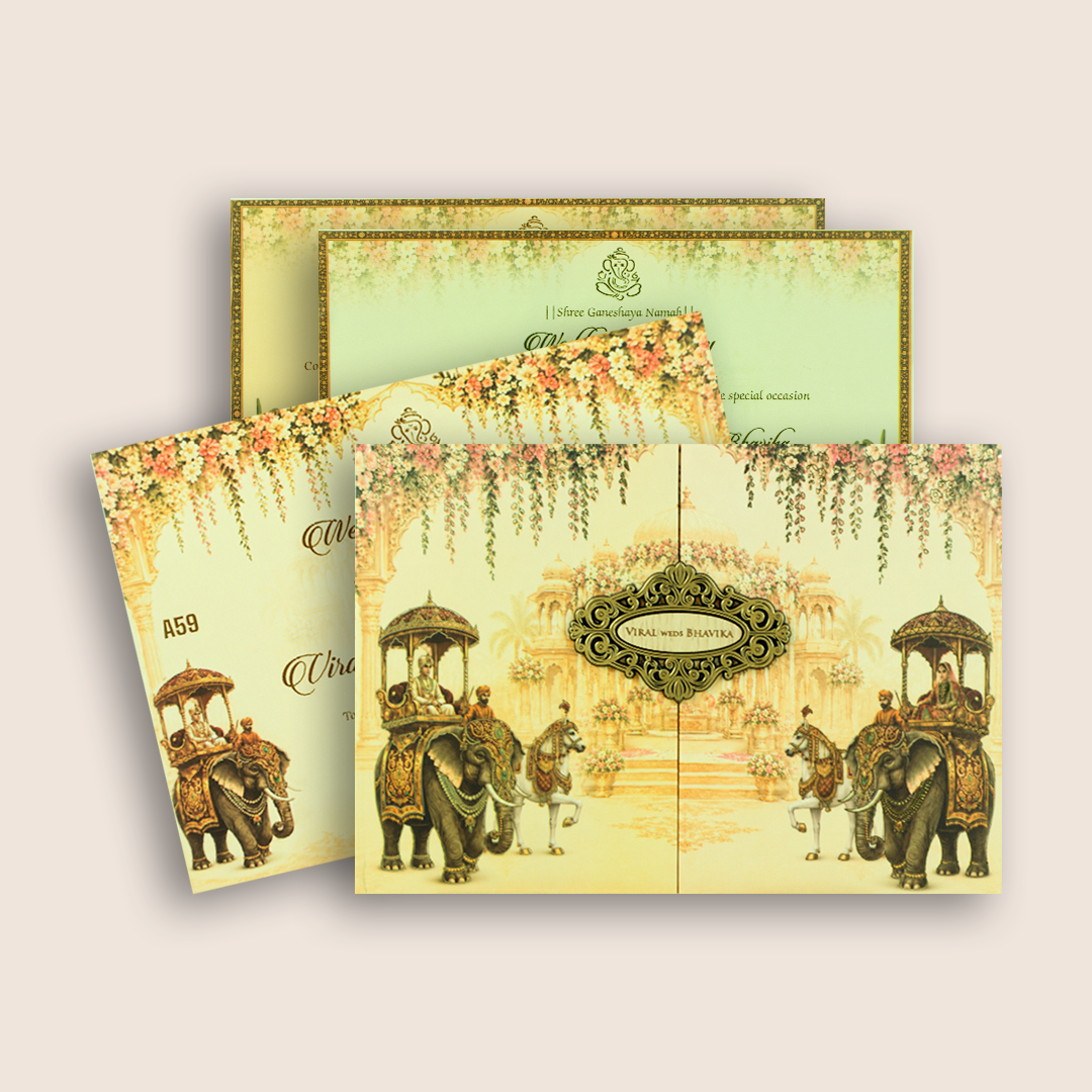 Beige Elephant Bride Groom Door Style Wedding Invitation - KMARA590