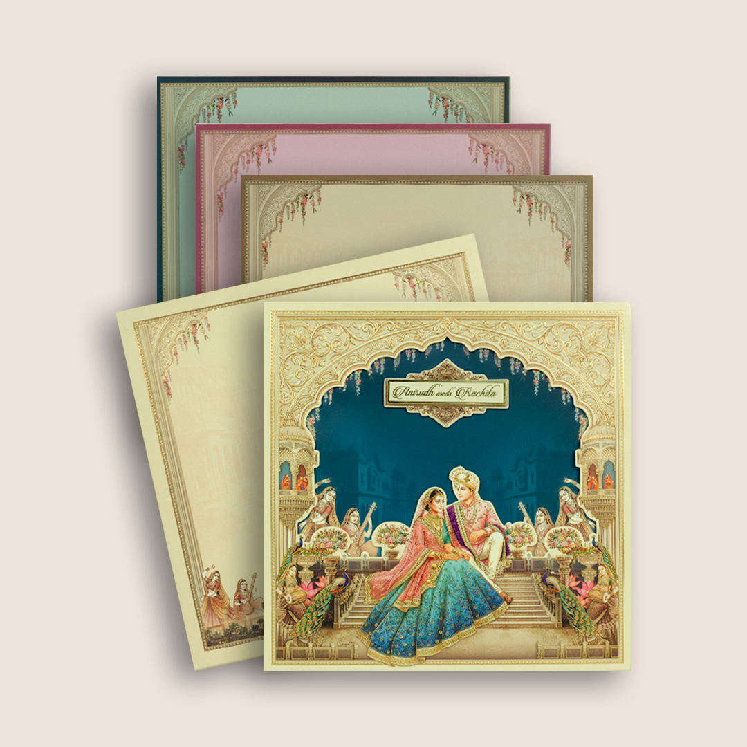 Blue Bride Groom Padded Laser Cut Wedding Invitation - KAA06220