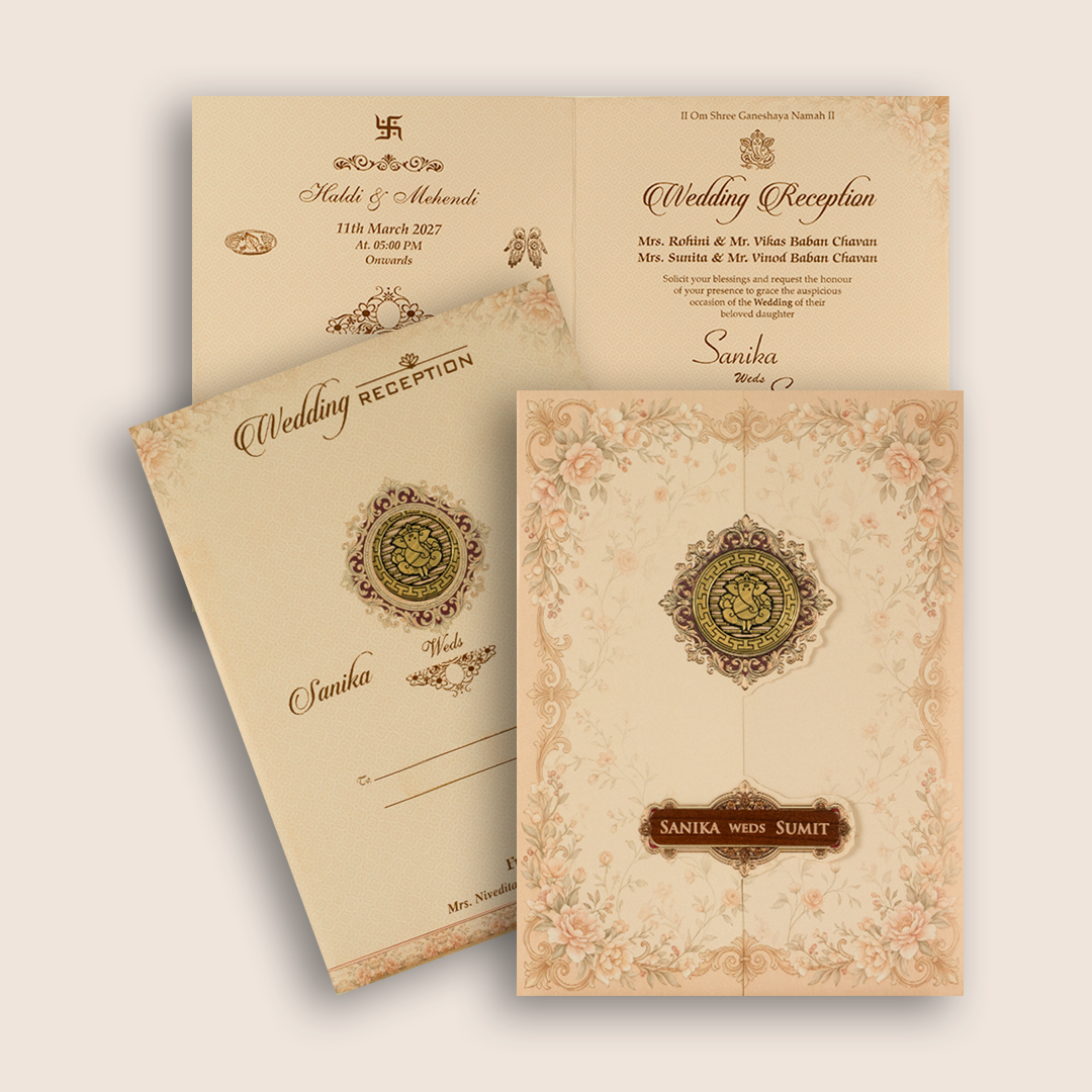 Peach Floral Door Style Wedding Invitation - KSH27160