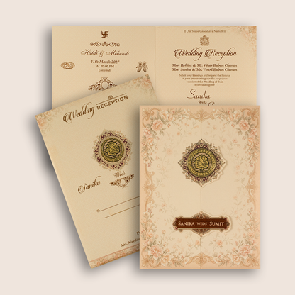 Peach Floral Door Style Wedding Invitation - KSH27160