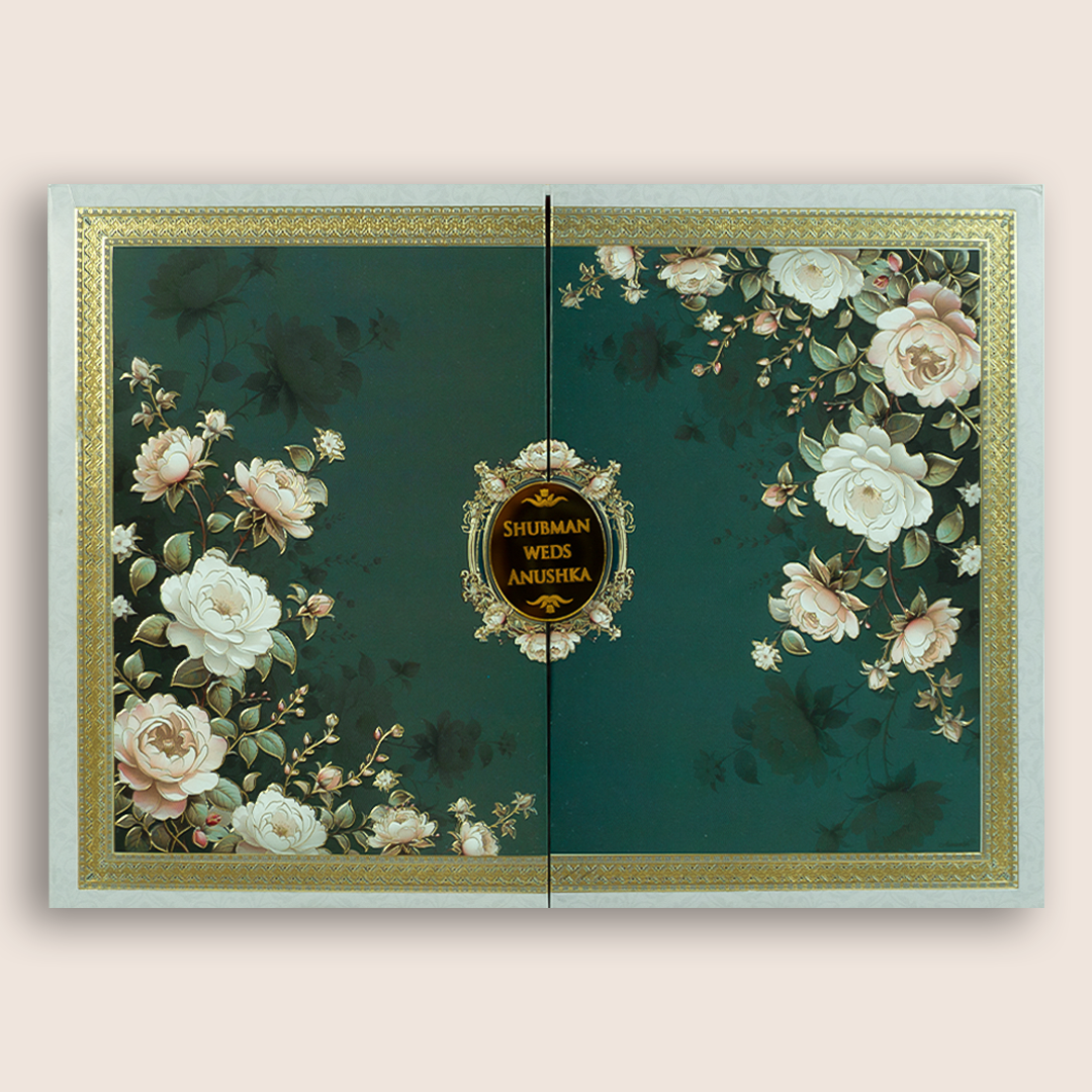 Green Floral Padded Door Style Wedding Invitation - KRB10650