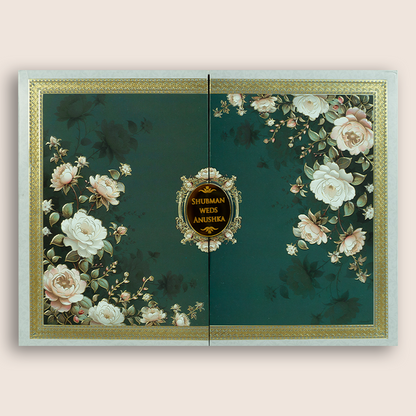 Green Floral Padded Door Style Wedding Invitation - KRB10650