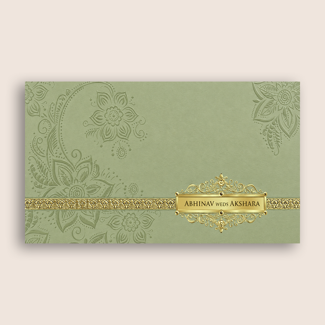 Pista Green Floral Padded Invitation Card - KPR024530
