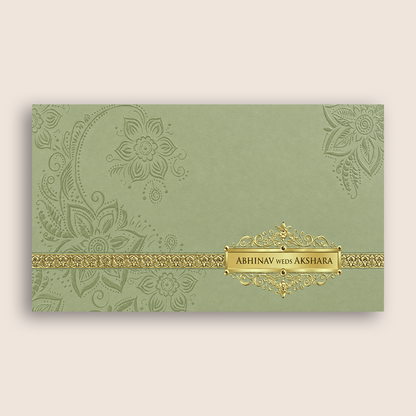 Pista Green Floral Padded Invitation Card - KPR024530