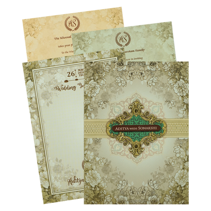 Cream Floral Padded Wedding Card-KRE27230