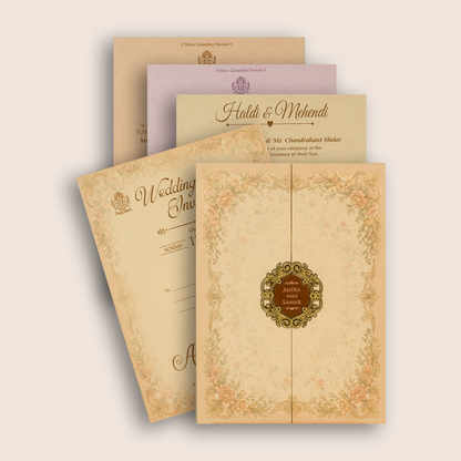 Beige Floral Padded Door Style Invitation Card - KSH18530