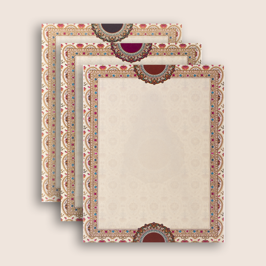 Cream Floral Padded  Round mandala Pattern Wedding card -KAA05720