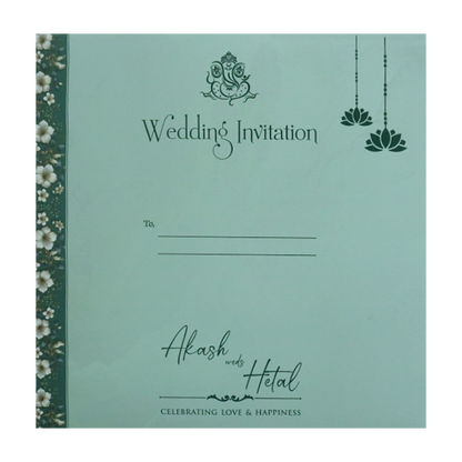 Blue Floral Padded Wedding Card - KSH72840