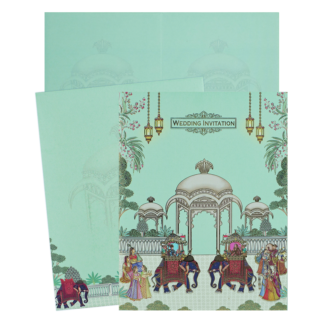 Blue Floral Elephant Wedding Card-KNKC4094